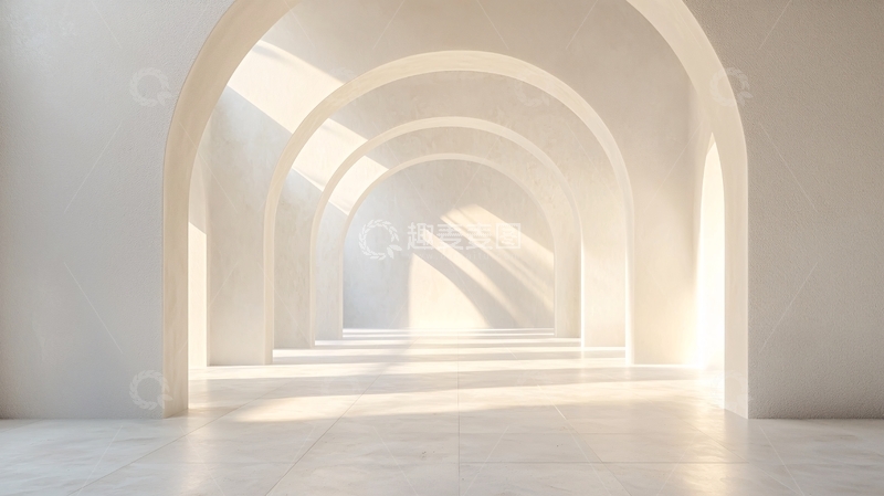 高清大图下载【趣麦麦图】极简主义白色拱门长廊