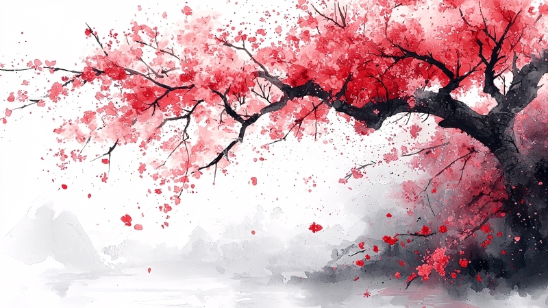 高清大图下载【趣麦麦图】水墨红樱