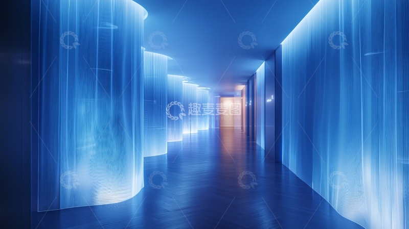 高清大图下载【趣麦麦图】蓝色灯光走廊