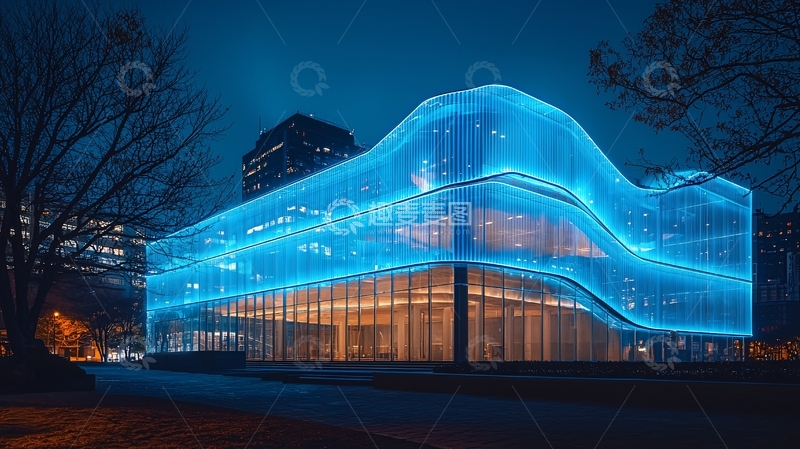 高清大图下载【趣麦麦图】流线型蓝色灯光建筑