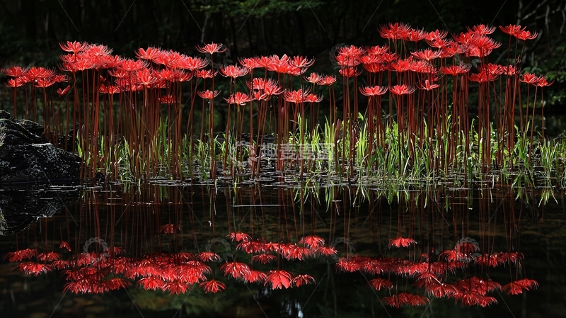 高清大图下载【趣麦麦图】红花石蒜水面倒影