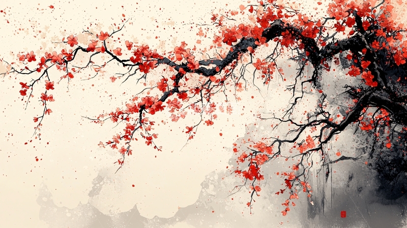 高清大图下载【趣麦麦图】水墨画风格红梅