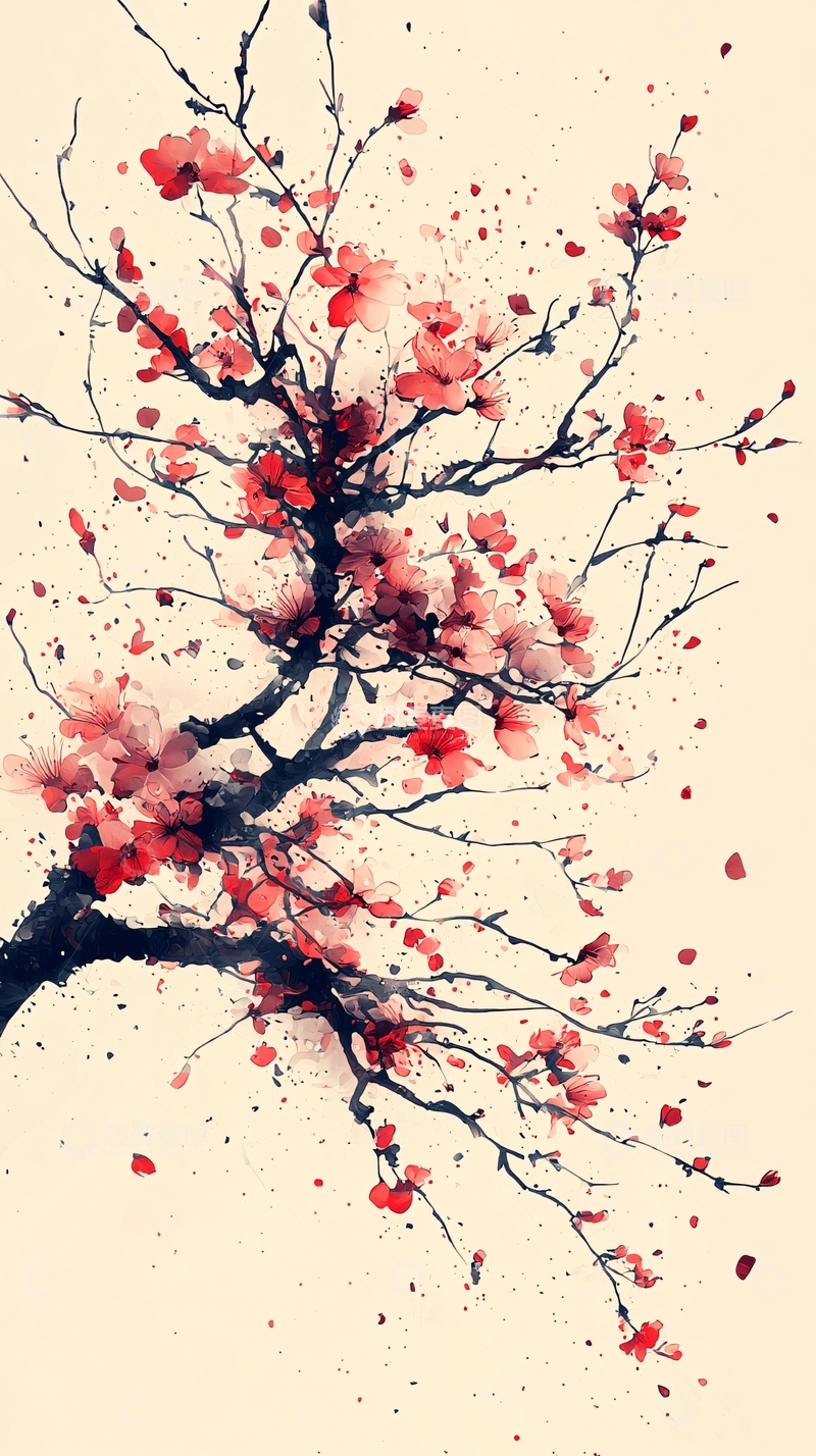 高清大图下载【趣麦麦图】水墨樱花