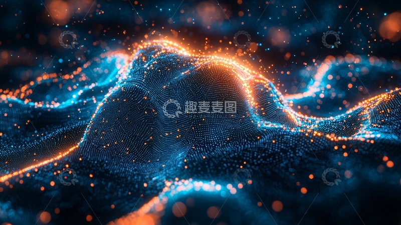 高清大图下载【趣麦麦图】蓝色橙色粒子波浪