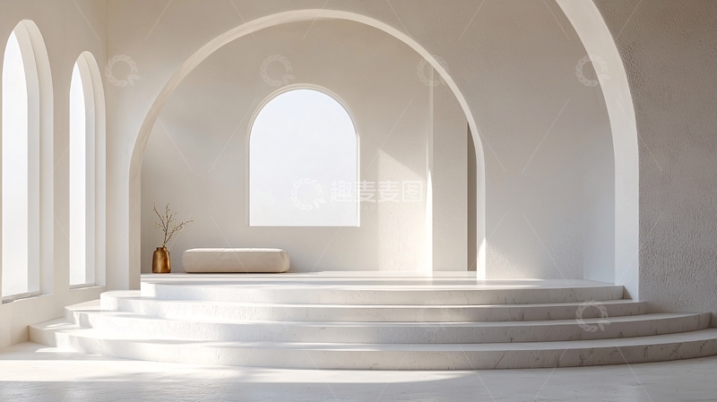 高清大图下载【趣麦麦图】极简白色拱形建筑室内