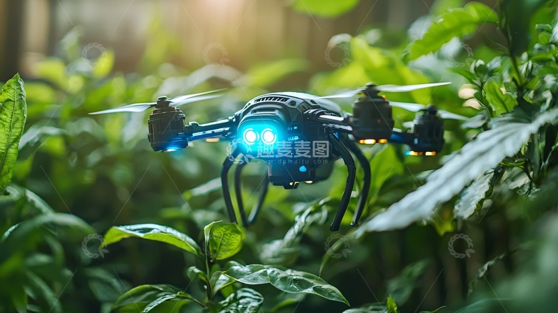高清大图下载【趣麦麦图】微型无人机在绿植中飞行
