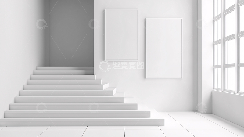 高清大图下载【趣麦麦图】极简白色楼梯空间