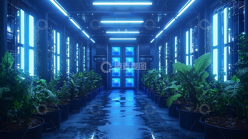 高清大图下载【趣麦麦图】蓝光科幻植物走廊