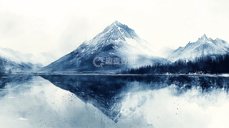 高清大图下载【趣麦麦图】水墨画山峰倒影