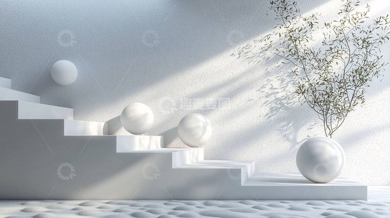 高清大图下载【趣麦麦图】极简风格白色阶梯背景