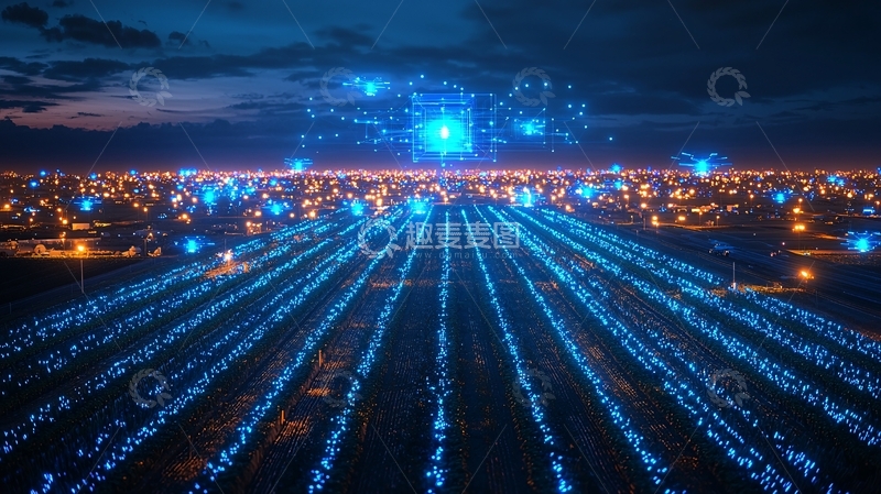 高清大图下载【趣麦麦图】夜幕下的城市数字网络