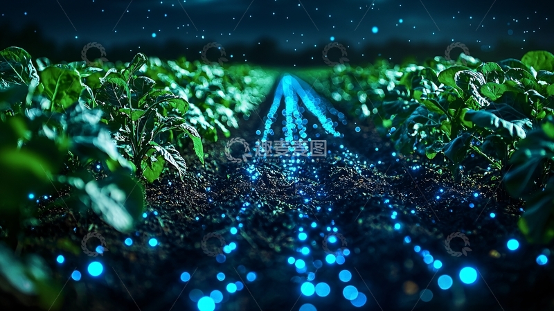 高清大图下载【趣麦麦图】夜色田园发光植物