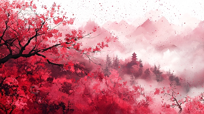 高清大图下载【趣麦麦图】红叶山景图