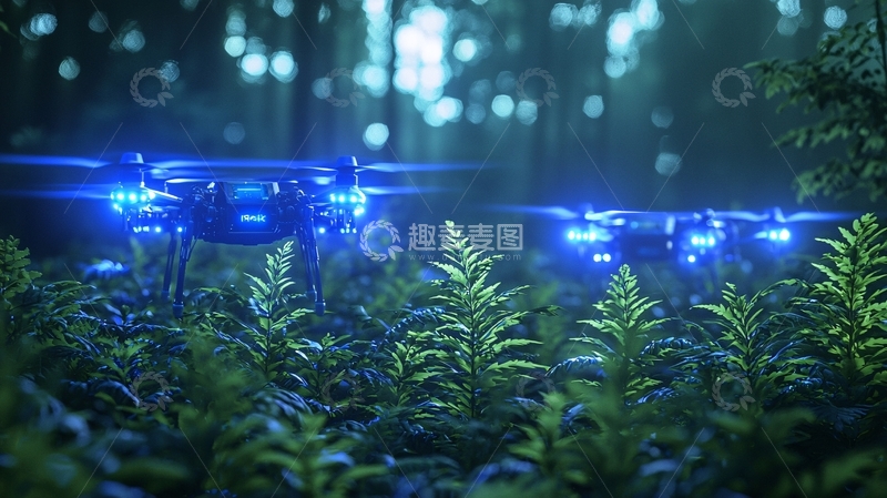 高清大图下载【趣麦麦图】夜间森林无人机