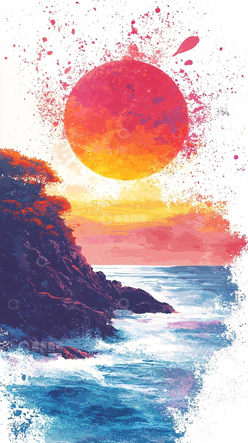 高清大图下载【趣麦麦图】抽象星球日落海景