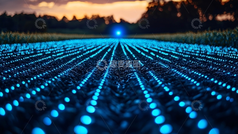 高清大图下载【趣麦麦图】田野里闪烁的蓝色灯光