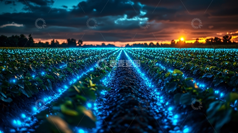 高清大图下载【趣麦麦图】日落时分发光植物田野
