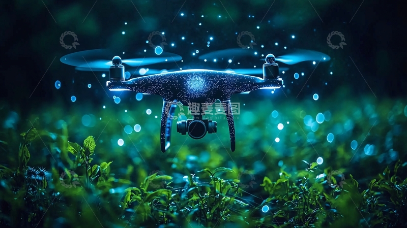 高清大图下载【趣麦麦图】夜空中飞行的无人机