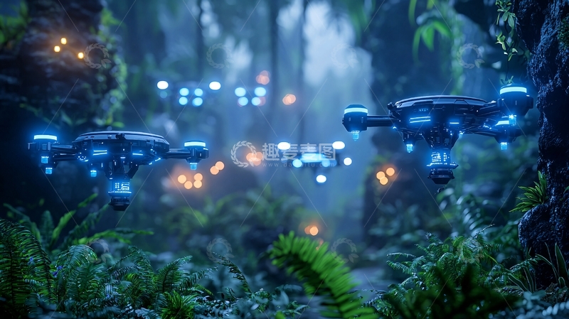 高清大图下载【趣麦麦图】科幻丛林无人机