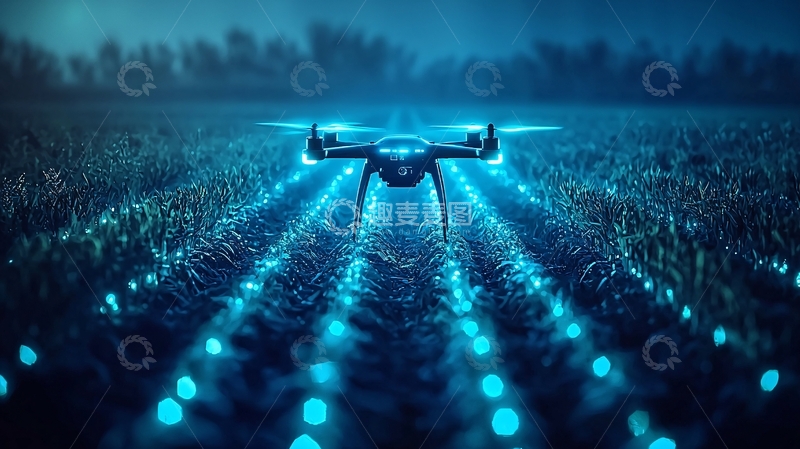 高清大图下载【趣麦麦图】夜间农田无人机作业