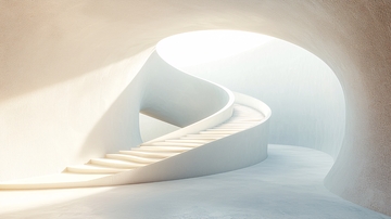 光线柔和的白色螺旋楼梯