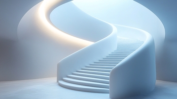 光线柔和的白色螺旋楼梯