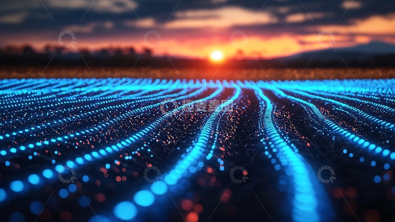 高清大图下载【趣麦麦图】光点田野日落