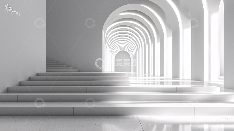 高清大图下载【趣麦麦图】白色拱形走廊楼梯