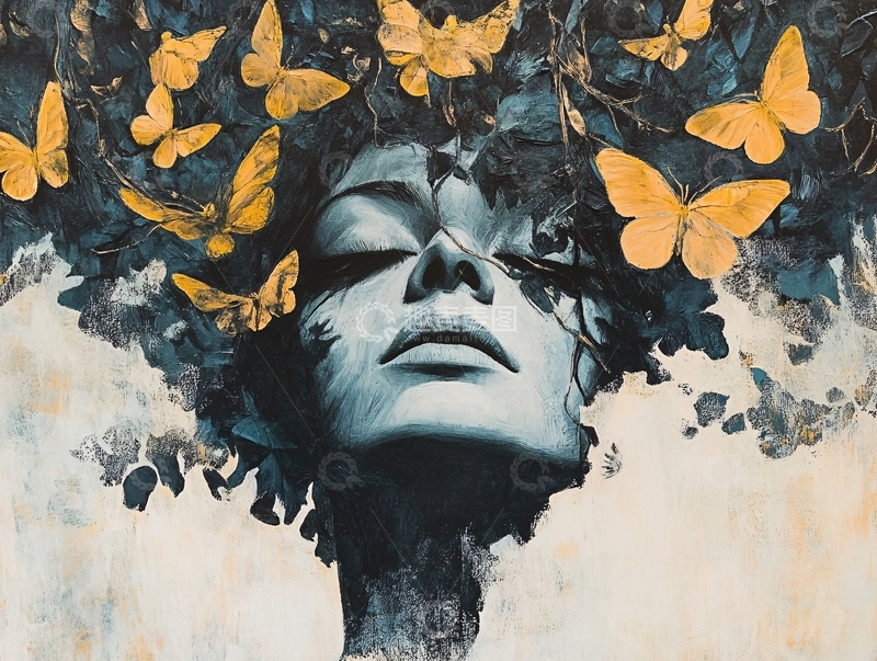 高清大图下载【趣麦麦图】蝴蝶女人