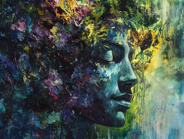 油画女性侧脸抽象画