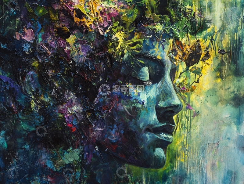 高清大图下载【趣麦麦图】油画女性侧脸抽象画