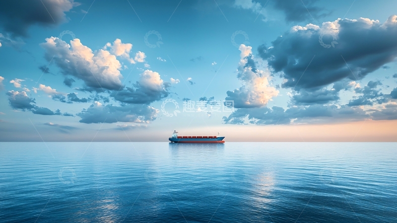 高清大图下载【趣麦麦图】平静海面远方货轮