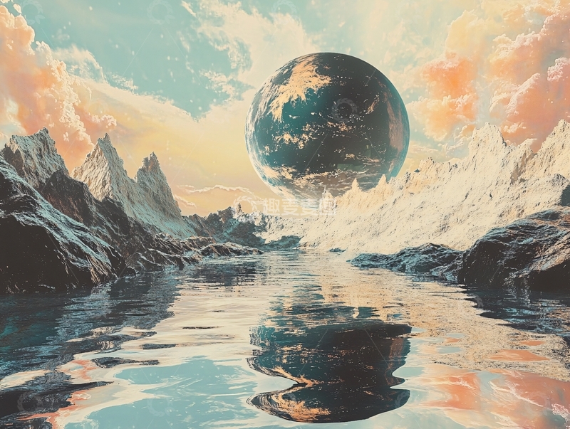 高清大图下载【趣麦麦图】未来星球雪山倒影