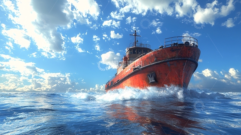 高清大图下载【趣麦麦图】红色拖船