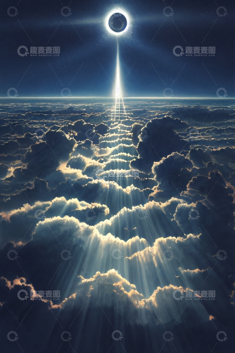 高清大图下载【趣麦麦图】日全食云层光柱