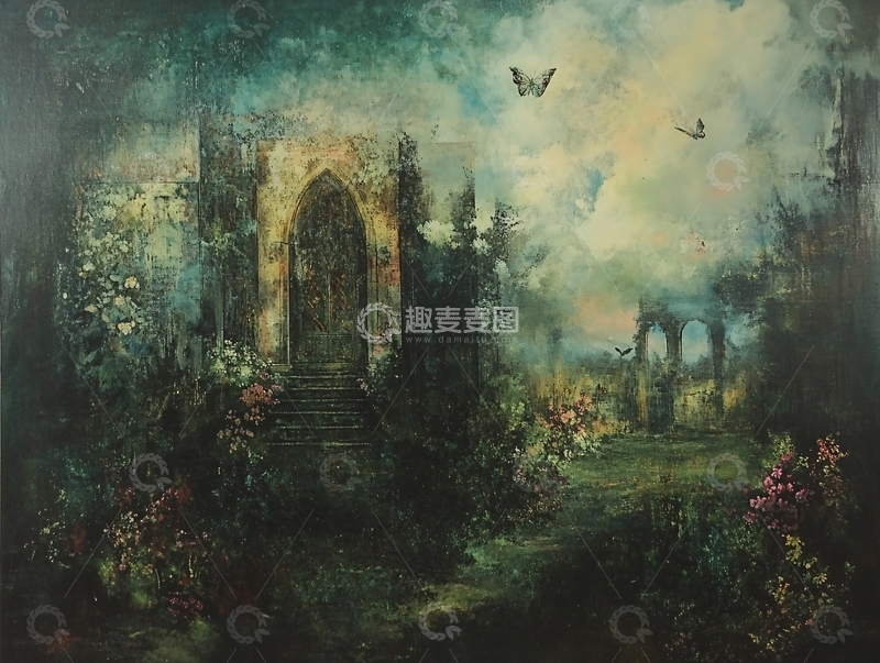 高清大图下载【趣麦麦图】哥特式花园拱门神秘意境