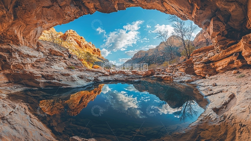 高清大图下载【趣麦麦图】山洞里的宁静水潭