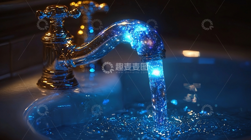 高清大图下载【趣麦麦图】蓝色灯光的水龙头
