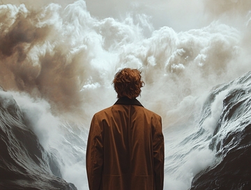 巨大云层下的男子