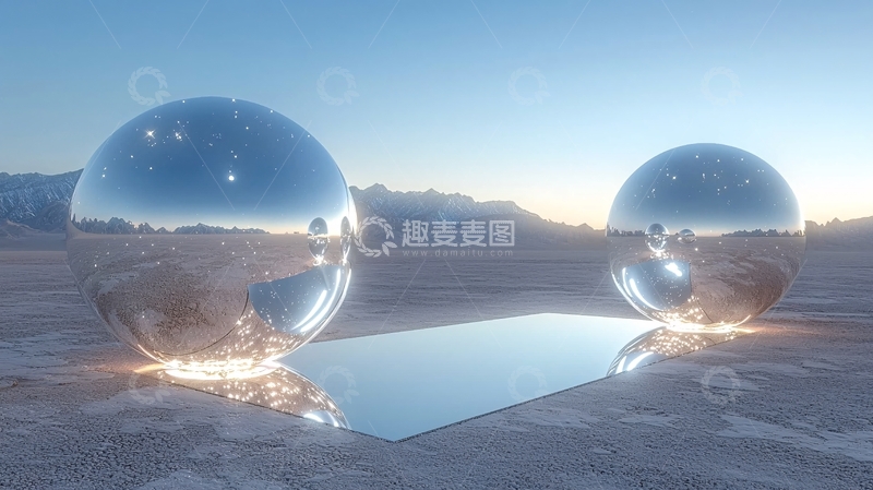 高清大图下载【趣麦麦图】沙漠金属球体反射