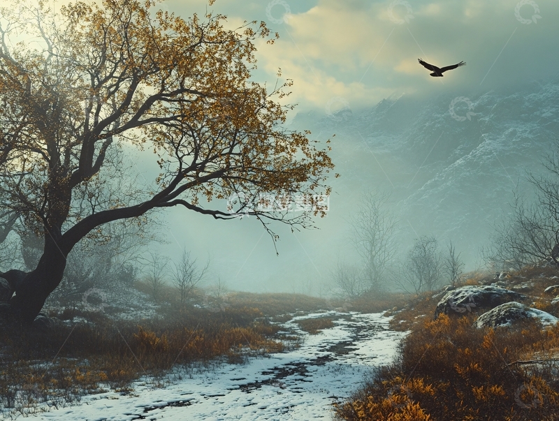 高清大图下载【趣麦麦图】秋日山林雾气小路