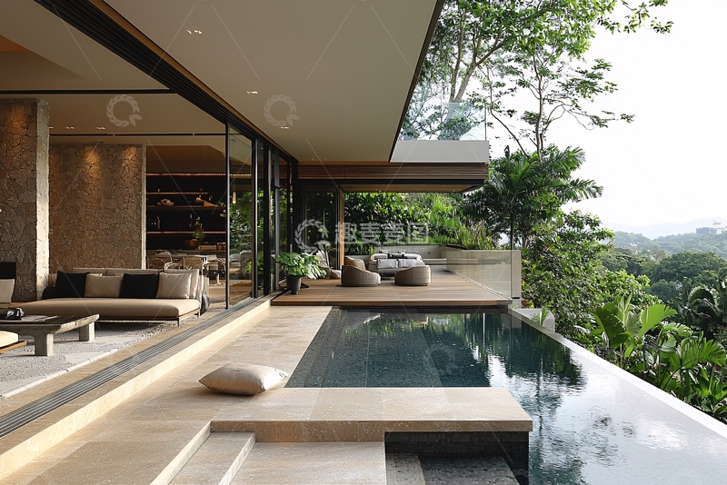 高清大图下载【趣麦麦图】现代简约别墅泳池景观