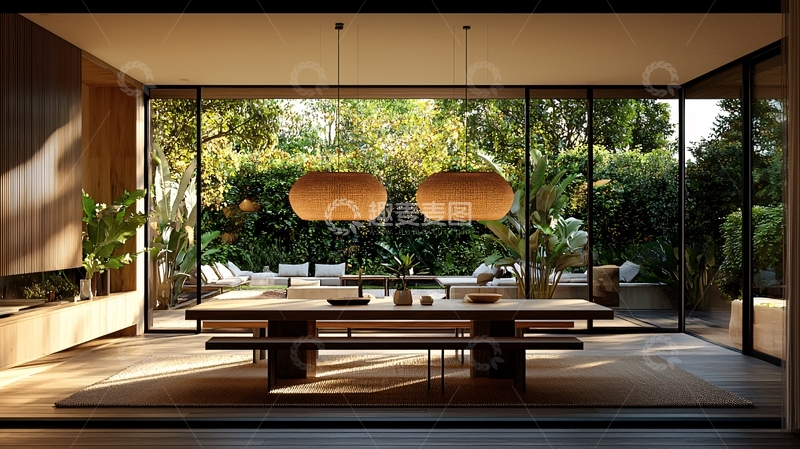 高清大图下载【趣麦麦图】现代极简庭院餐厅设计
