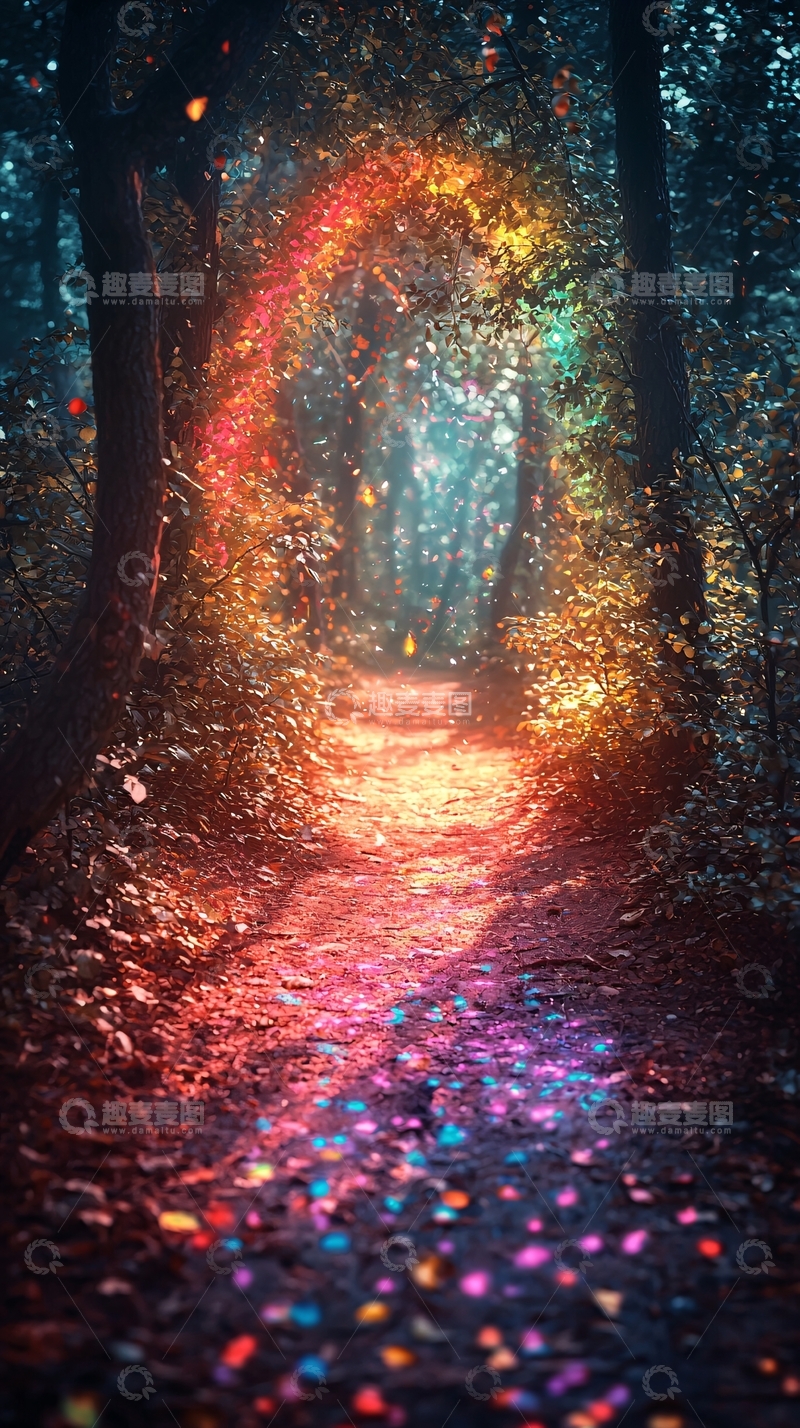 高清大图下载【趣麦麦图】梦幻森林彩虹小路
