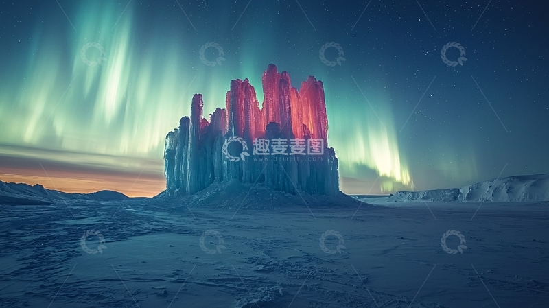 高清大图下载【趣麦麦图】极光下的冰雪城堡