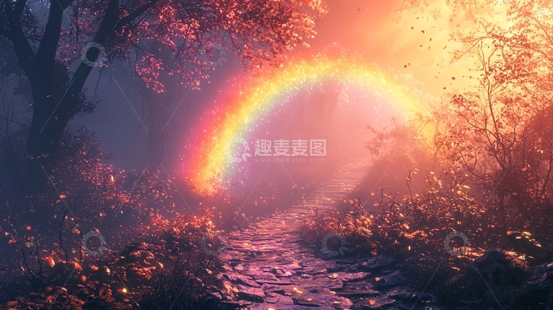 高清大图下载【趣麦麦图】梦幻森林彩虹