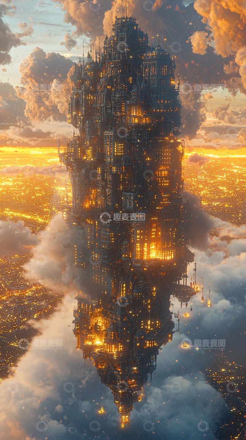 高清大图下载【趣麦麦图】云端之上的钢铁城市