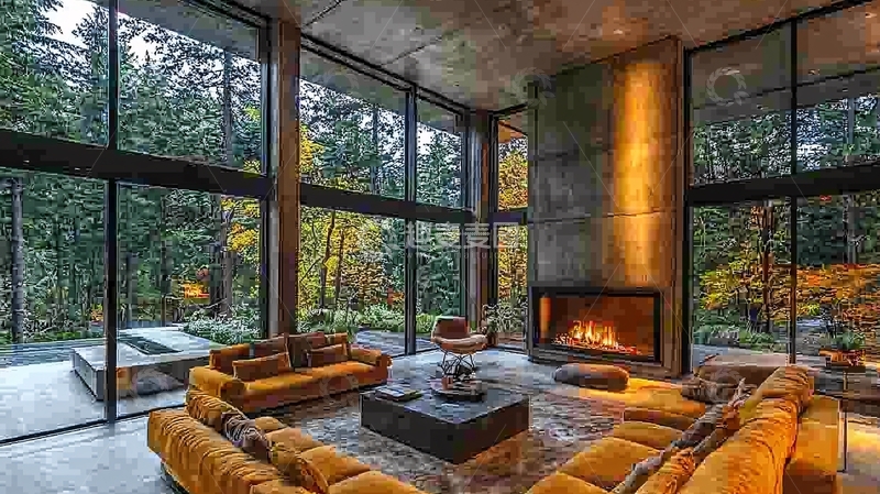 高清大图下载【趣麦麦图】现代简约落地窗别墅客厅