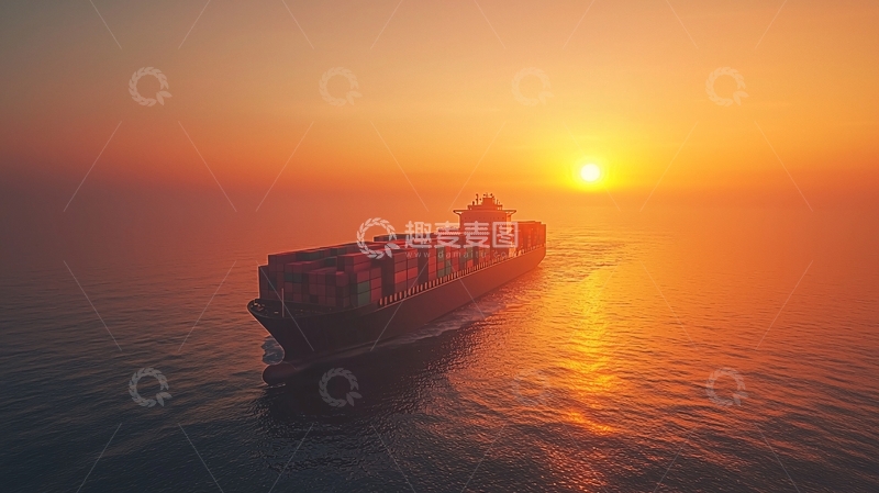 高清大图下载【趣麦麦图】日落航运集装箱货轮