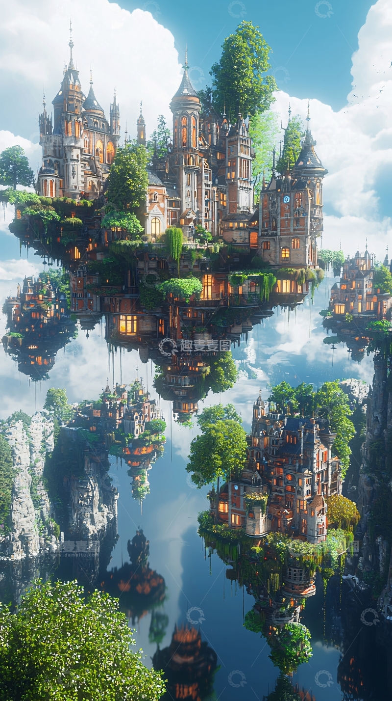 高清大图下载【趣麦麦图】漂浮岛屿上的梦幻城堡